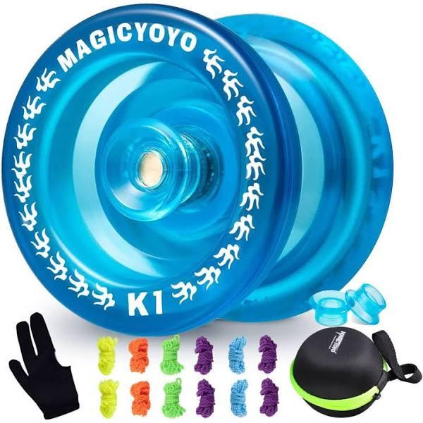 MAGICYOYO K1 Yoyo Responsive Ball Bearing Yoyo for Beginner Kids, Plastic ABS Yoyo with Yoyo Glove+Yoyo Bag+5 Replacement Yoyo Strings (Crystal Blue)