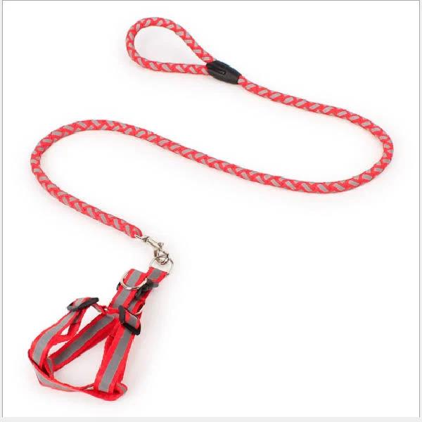 Salesbay Pet Lead Safety Chain Chest Strap Collar Dog Walk Leash Night Reflection Rope - Red / Small