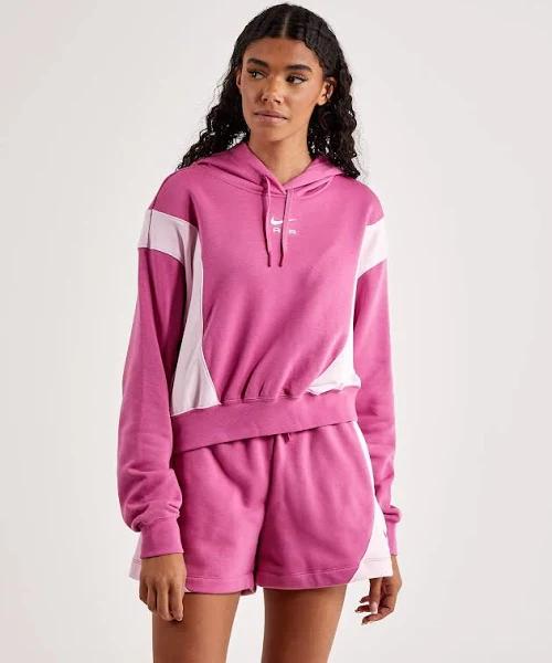 Nike Air Womens Oversized Crop Fleece Hoodie Pink XL