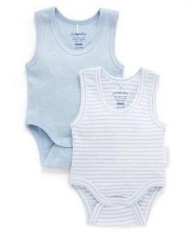 David Jones Purebaby Rib Bodysuit 2 Pack (0000 - 1Y) in Pale Blue Pack, Size 0000