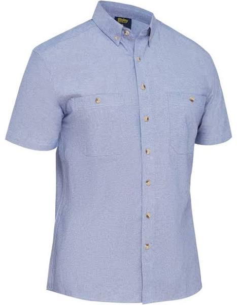 Bisley Mens Short Sleeve Chambray Shirt (BS1407) L / Blue