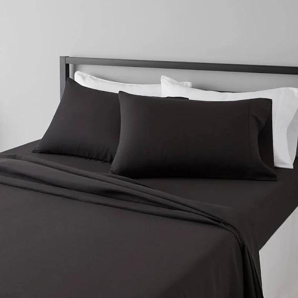 Amazon Basics Lightweight Super Soft Easy Care Microfiber Bed Sheet Set with 36-cm Deep Pockets - King, Black