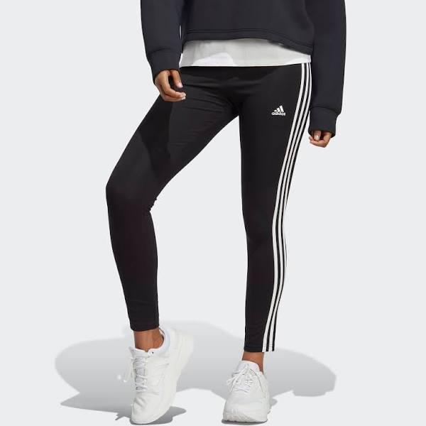 adidas-Essentials 3-Stripes High-Waisted Single Jersey Leggings-Women-Black / White-2XL