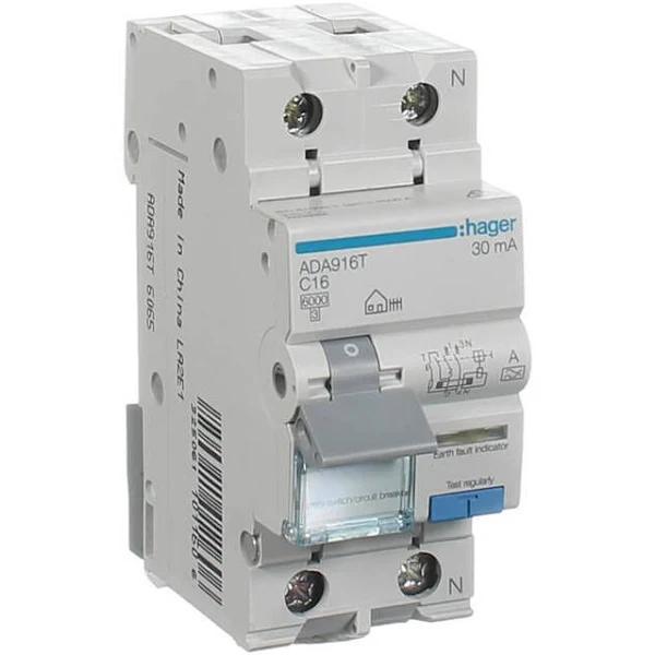 Hager ADA916T | 16 Amp 2 Pole 6kA | 30mA RCD/MCB RCBO