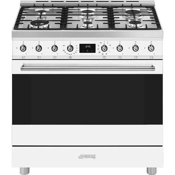 Smeg 90cm 6 Burner Classic Freestanding Dual Fuel Cooker White CS9GMWHA2