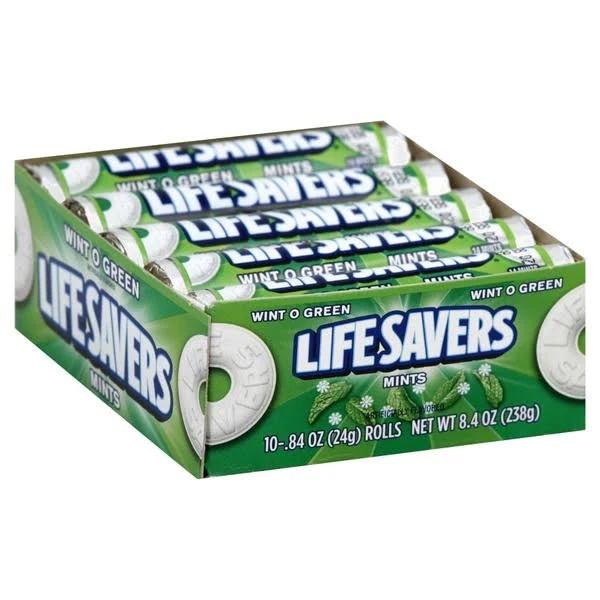 LIFE SAVERS Wint-O-Green Mints Rolls Single Size .84 Ounce 20-Count Bo