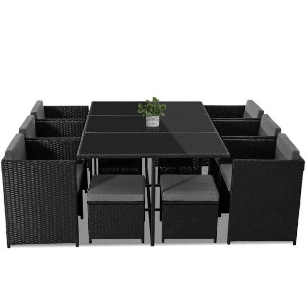 Bali 11 Piece Outdoor Dining Set - Black