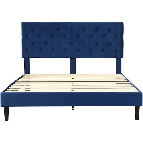 Levede Bed Frame Double Size Mattress Base Platform Wooden Velvet Headboard Blue