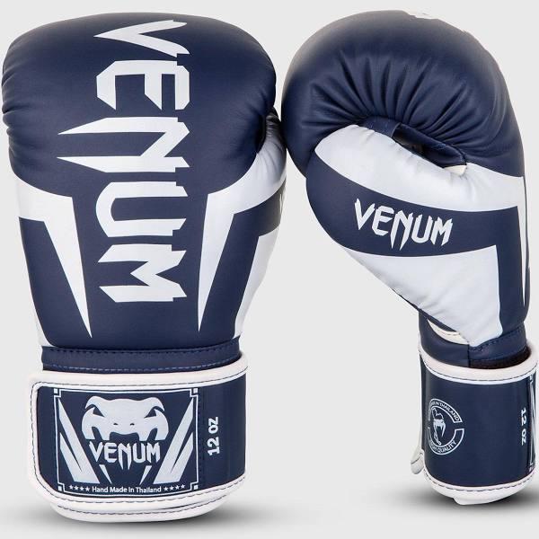 Venum Elite Boxing Gloves - White/Navy Blue