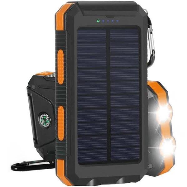 TODO 8000mAh Solar Power Bank Mobile Phone USB iPhone Charger LED Torch - Black Orange