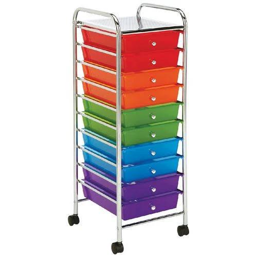 J.Burrows 10 Drawer Chrome Trolley Multi Colour Brights