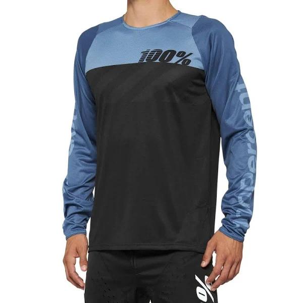 100 Percent R-Core Long Sleeve MTB Jersey Black/Slate Blue