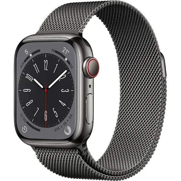 Apple - Apple Watch Series 8 GPS Cellular 41mm Stainless Steel Case with Graphite Milanese Loop - Graphite - MNJL3LL/A - 194253179948