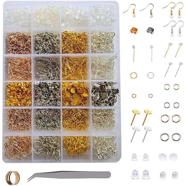 3600 Pcs Earring Making Kit, Earring Hooks Jewelry Making Supplies, Earring Accessories For DIY Beginners, with 24 Lattices Container Box For