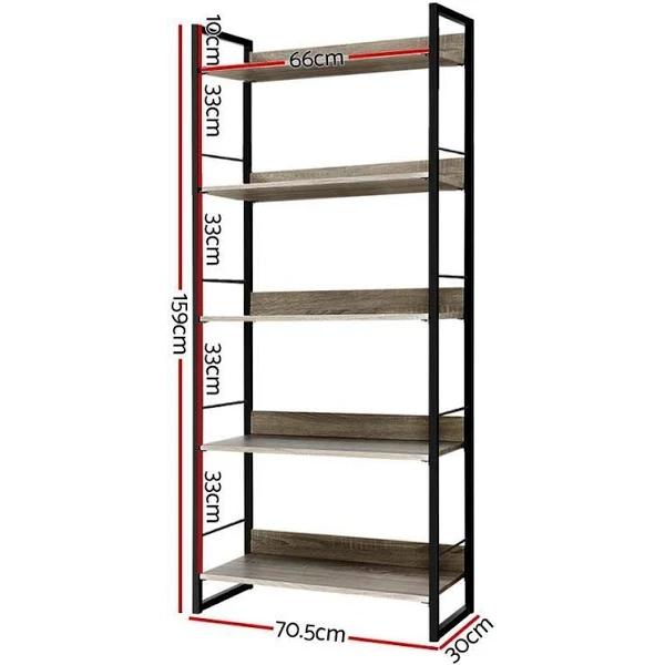 Artiss Bookshelf Wooden Display Shelves Bookcase Shelf Storage Metal Wall - Black