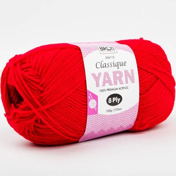 Birch Classique Knitting Yarn 100% Premium Acrylic 100g Ball 8ply -Red