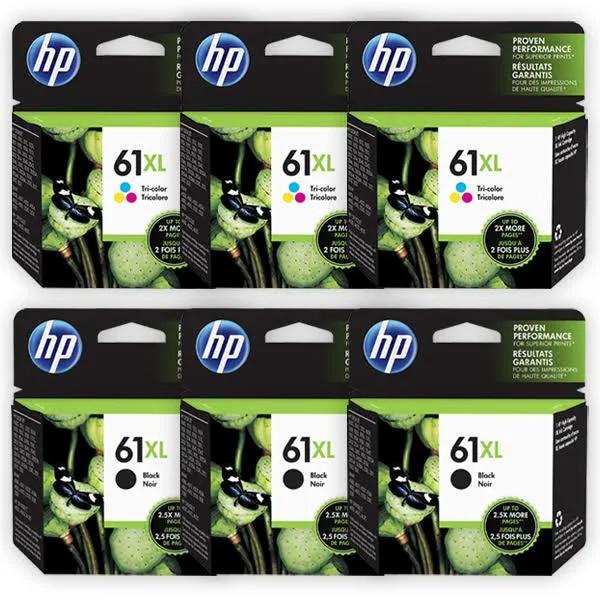 6 Pack HP 61XL High Yield Inkjet Cartridges Combo CH563WA + CH564WA Genuine [3BK,3CL]