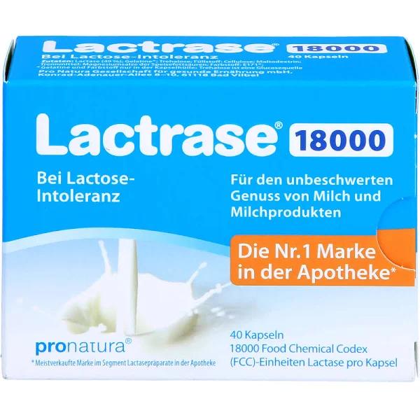 Pro Natura Lactrase 18000 - 40 Lactase Capsules For Lactose Intolerance, For The