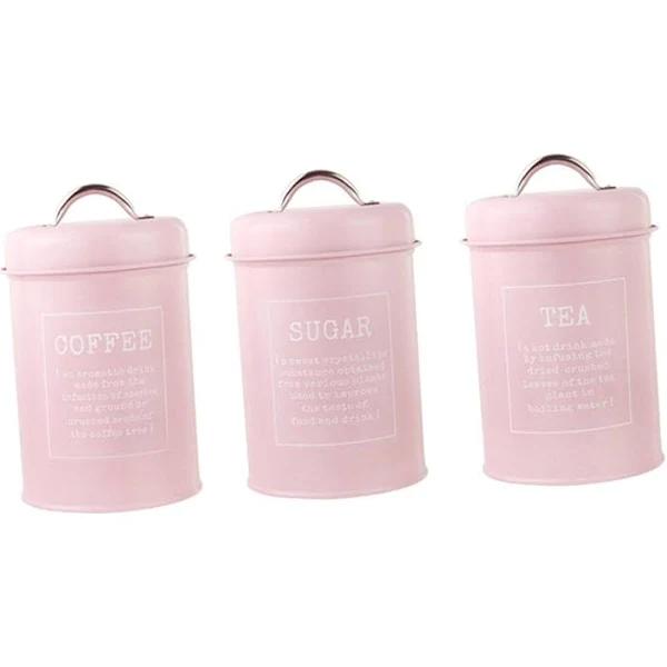 Prettyia 3pcs Kitchen Canister Set 1200ml Airtight Coffee Tea Sugar Storage Canisters Tins Countertop Organized - Pink