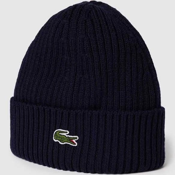 Lacoste Navy Ribbed Wool Beanie