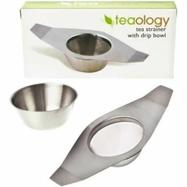 Teaology Stainless Steel Tea Strainer With Drip Bowl