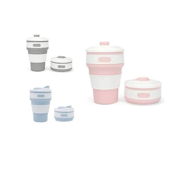 Mugs Coffee Cups Collapsible Silicone Portable with Lid - Pink - AfterPay & zipPay Available