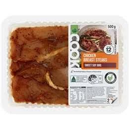 Woolworths Cook Chicken Breast Steaks Sweet Soy BBQ 500g