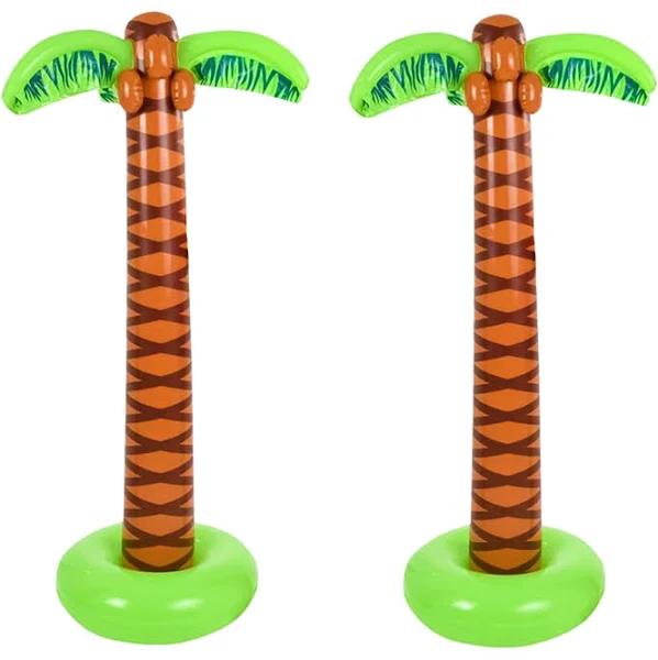 Inflatable Palm Trees [2 Pack] 6 Ft - Luau Hawaiian Tropical Party Decorations For Adults & Kids, Summer Beach Theme Party Photo Prop Pool Decor,