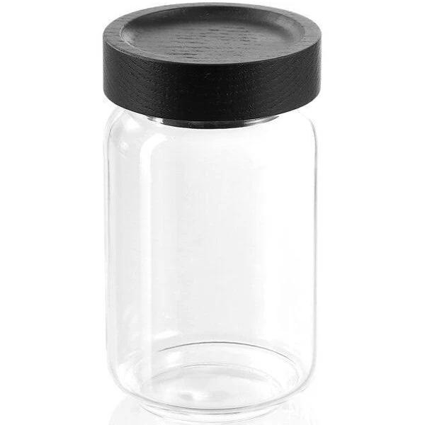 Lemon and Lime Woodend Black Glass Spice Jar Container Clear w/ Lid 200ml/10.5cm