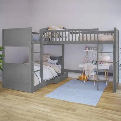 Lucy Solid Pine Triple Bunk Bed with Junior Mattress - Grey