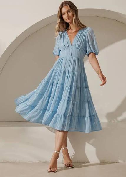 Modica Midi Dress in Pale Blue Chiffon