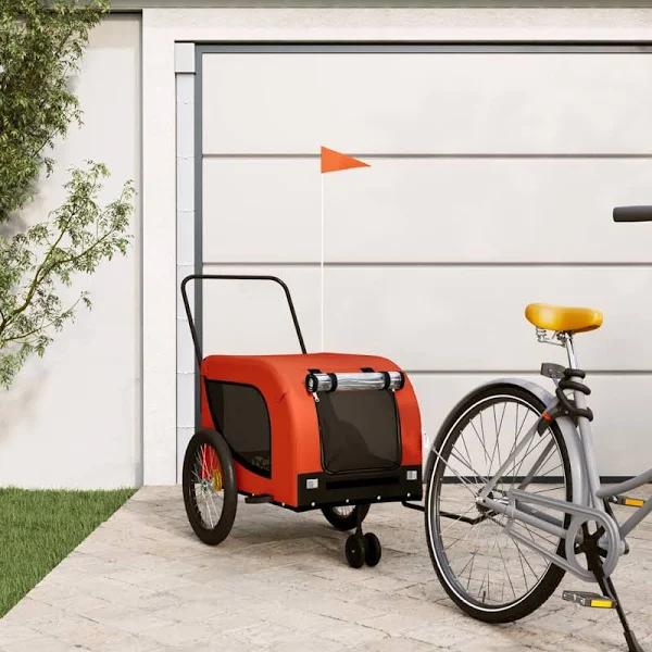 Dog Bike Trailer Orange and Black Oxford Fabric and Iron