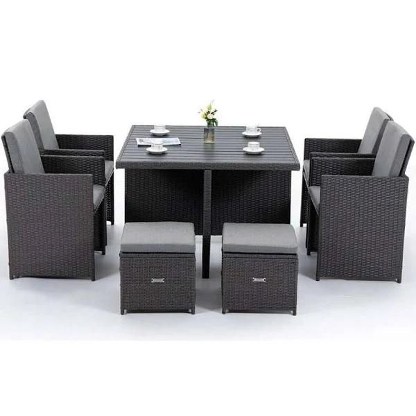 London Rattan Outdoor Dining Table 9 Piece Furniture Wicker Set Grey