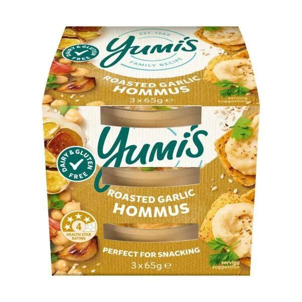 Yumis Snacking Roasted Garlic Hommus 3 Pack 195g