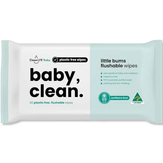 Baby Clean 80 Flushable Wipes x 12 Pack