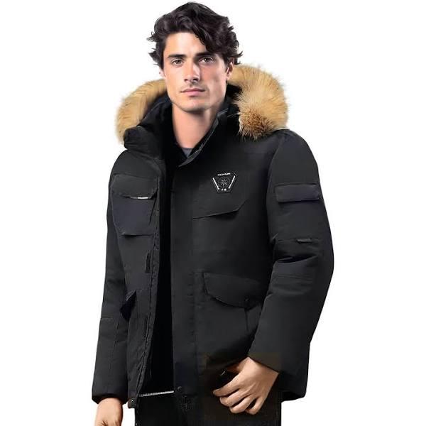 abbee Black Winter Fur Hooded Down Jacket Stylish Lightweight Quilted Warm Puffer Coat XL