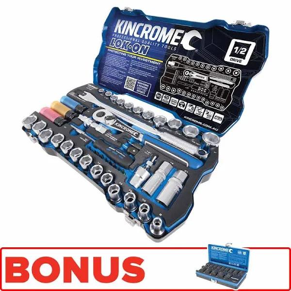 Kincrome LOK-ON Socket Set 45 Piece 1/2" Drive - Metric & Imperial P/N K27025