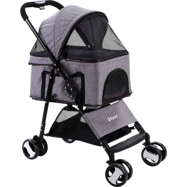 i.Pet - Pet Stroller Dog Carrier Foldable Pram 3 in 1 - Grey - Middle Size