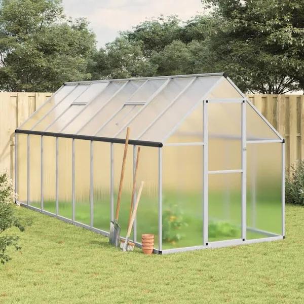 vidaXL Silver Aluminium Greenhouse with Base Frame - 445 x 169 x 195cm