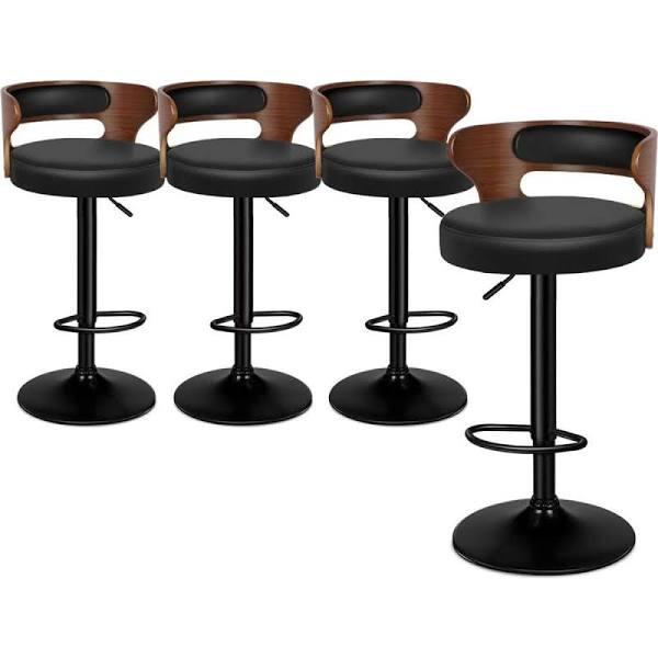 ALFORDSON 4x Bar Stool Kitchen Swivel Wooden Leather Gas Lift Ramiro Black