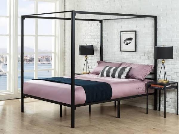 Zinus Patricia Metal Canopy Steel Four Poster Bed Frame - Black