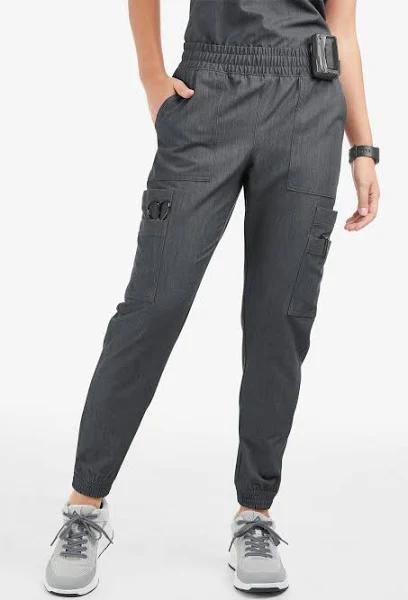 Movement by Butter-Soft Cephei Women's 11-Pocket Jogger Scrub Pants - Petite in Charcoal Heather | Size XXS Polyester/rayon/spandex