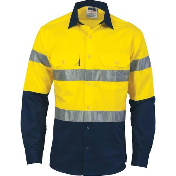 DNC HiVis D/N 2 Tone Drill Shirt with Generic R/Tape - Long Sleeve - Yellow/Navy - L