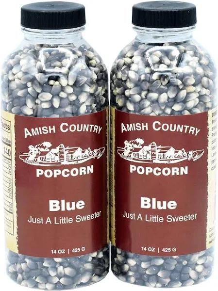 Amish Country Popcorn | 2 - 14 oz Bottles | Blue Popcorn Kernels | Old