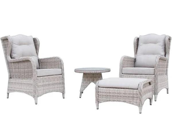 FurnitureOkay Rosebud 4-Piece Wicker Outdoor Balcony Setting - White Shell