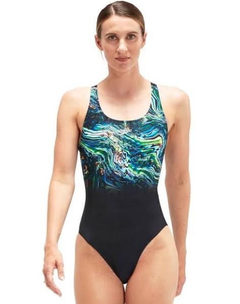 Speedo Womens Placement Digital Powerback black/green/blue 36