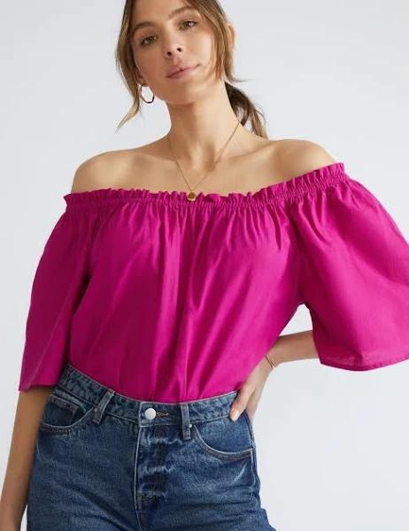 Katies - Womens Tops - Elbow Sleeve Off The Shoulder Linen Blend Top