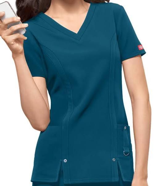 Dickies Xtreme Stretch Scrubs V-Neck Scrub Top - XXS - Carib Blue