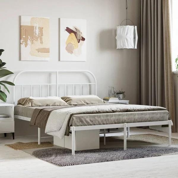 Metal Bed Frame With Headboard White 153x203 cm Queen Size vidaXL