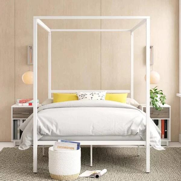 Zinus Patricia Metal Canopy Steel Four Poster Bed Frame - White